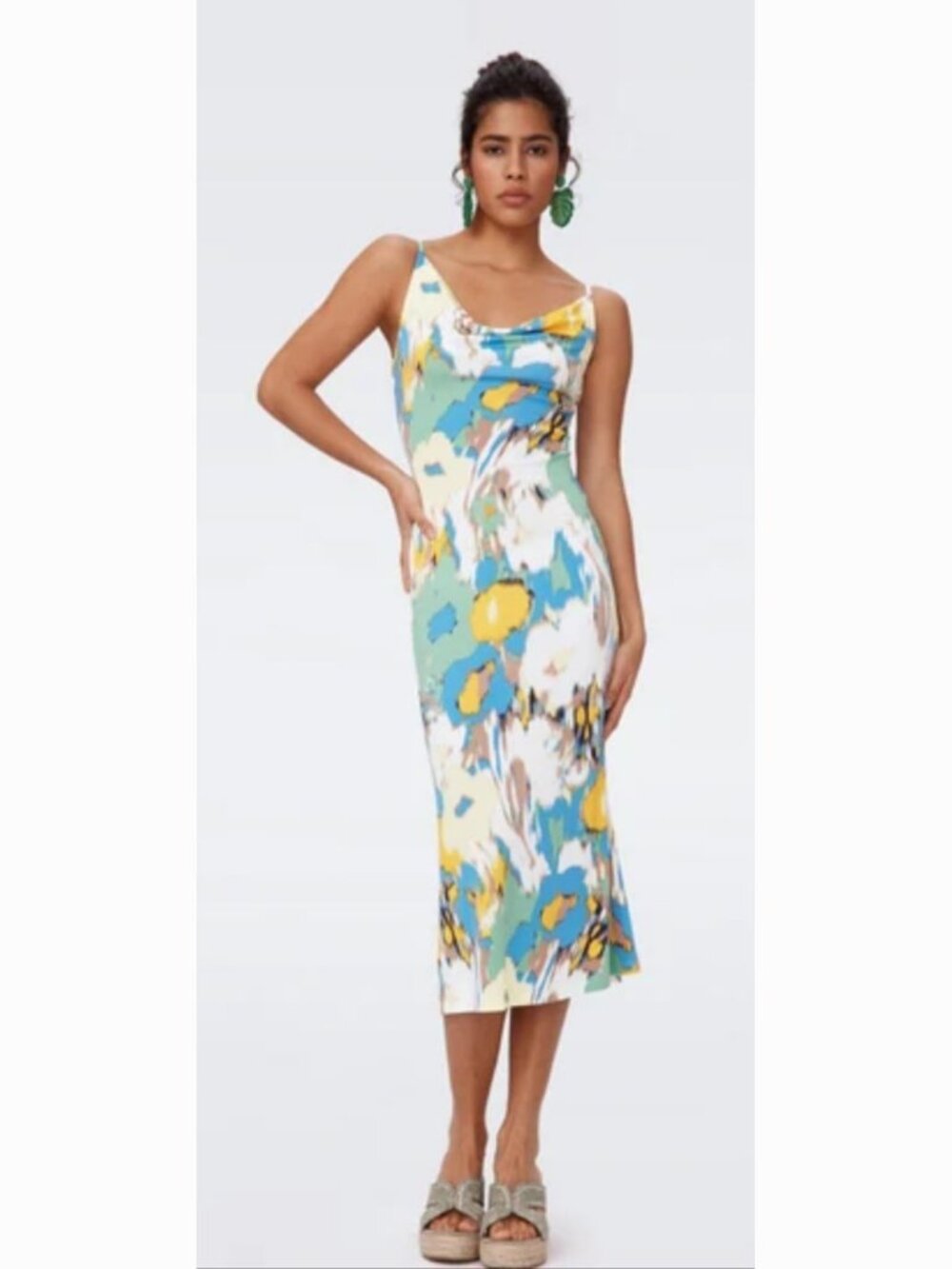 Diane Von Furstenberg Alik Draped Midi Dress Cowl Neck Abstract Floral medium